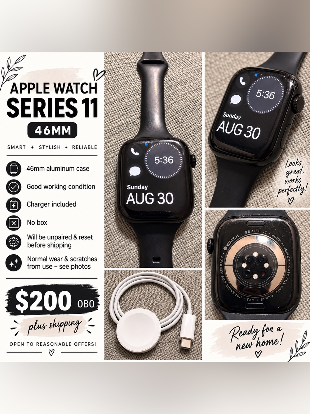 Apple Watch Series 11 46mm - Black Aluminum with Black Sport Band